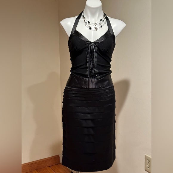 Dalia collection Beautiful Elegant Black Ruffled midi Skirt Zip On Side … - Picture 2 of 12